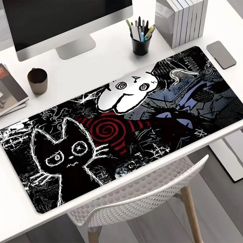 Black & White Doodle Cat XXL Gaming Mouse Pad, Desk Accessories, Computer Accessories For Desk, with Non-Slip Rubber Base, Stitched Edges, Waterproof Surface, Accessory for Gaming Setup, Home Office & Workstation, Gift for Gamers, Cat Lovers backtoschool