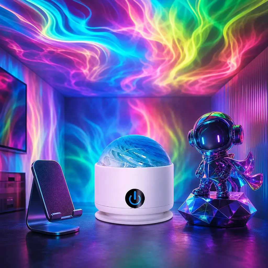 Northern Lights Aurora Projector - RGB LED Galaxy Ceiling Light with Galaxy Effect, 18-Color Mood Lamp, PC Compatible USB Input, Man Cave Game Room Ambient Decor