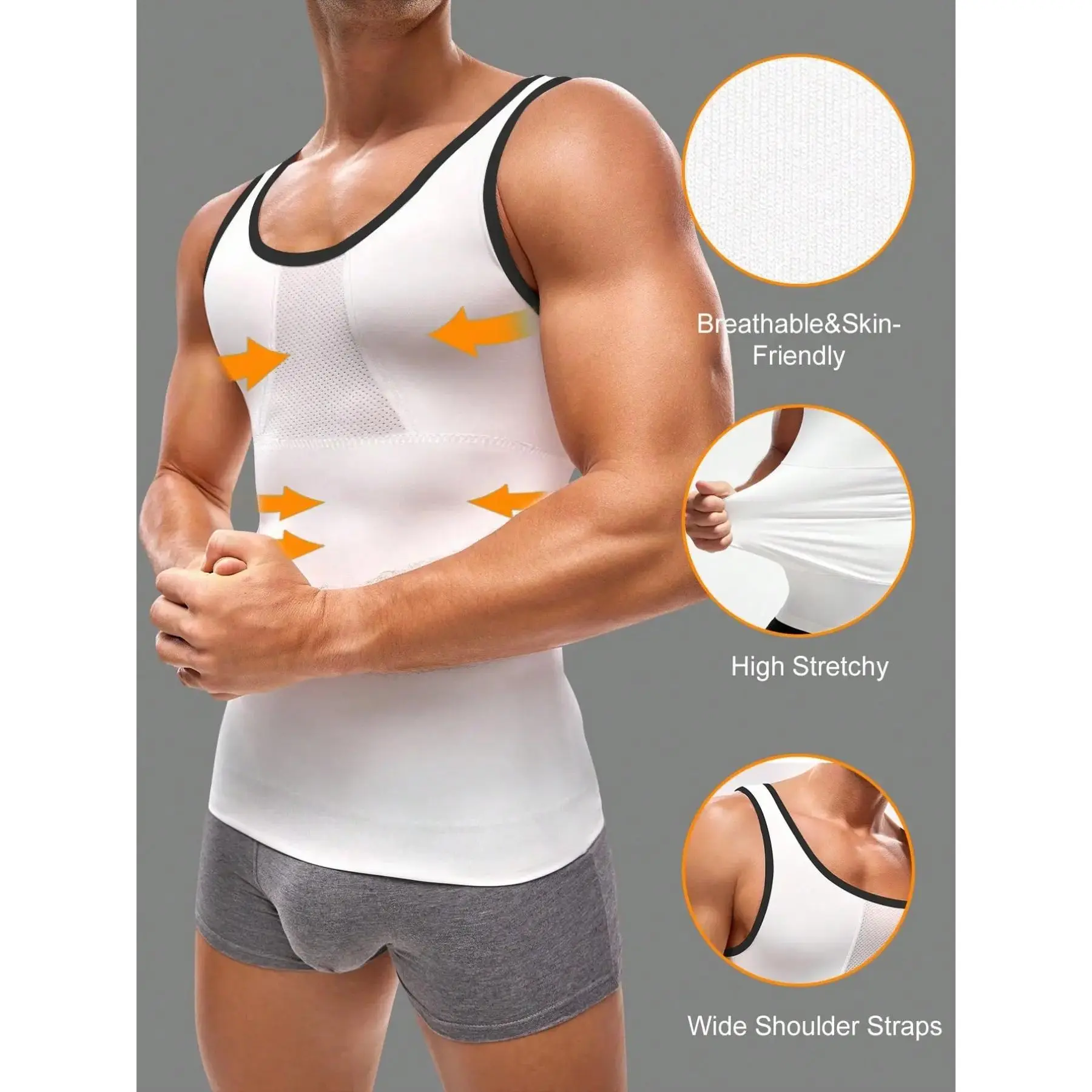 Men's Seamless Compression Tank Top, Sleeveless Workout Vest, Breathable Mesh Stretch Undershirt, Lightweight Athletic Base Layer for Fitness, Running and Gym