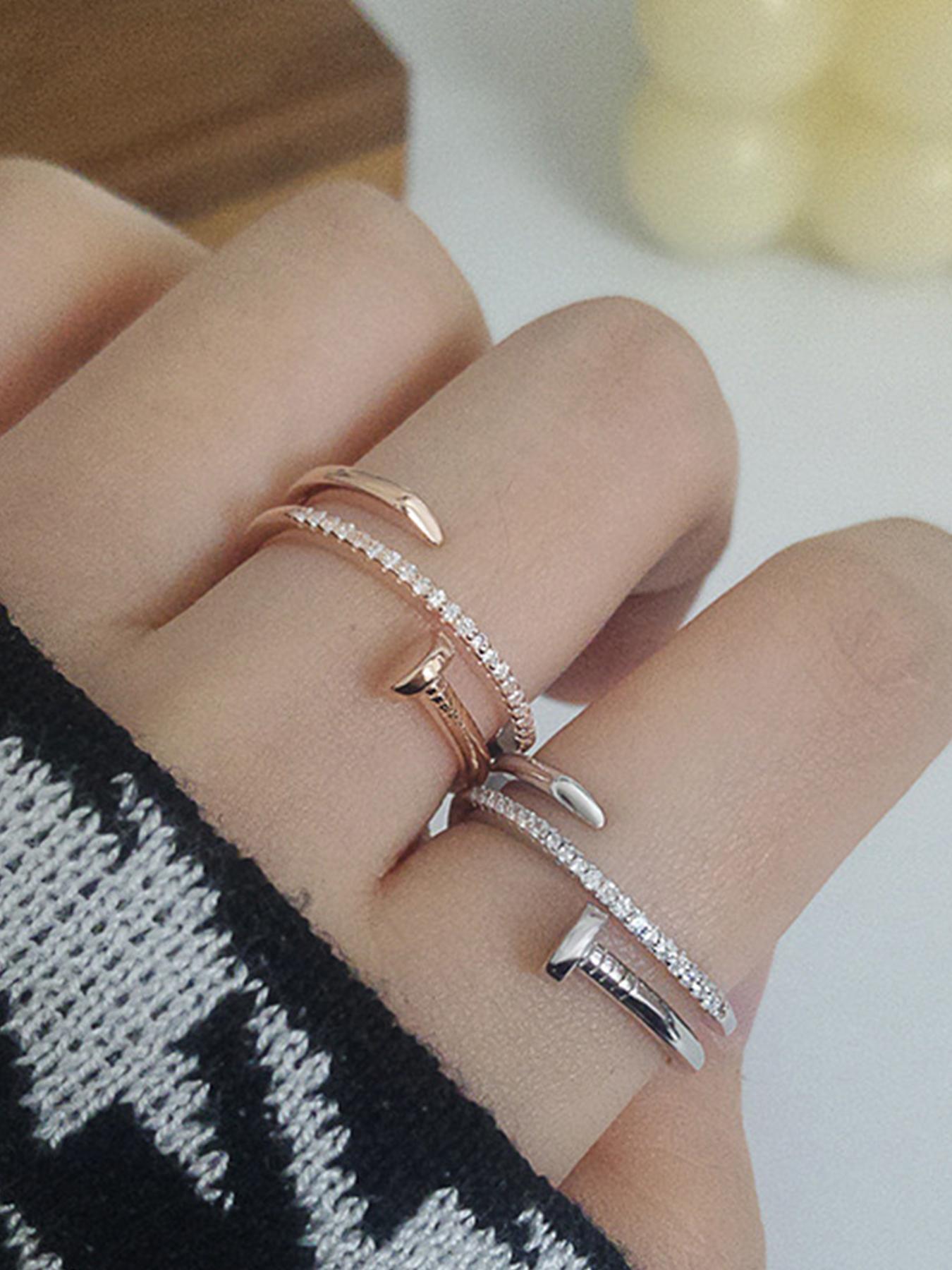 925 Sterling Silver Fashionable Wrap Nail Design Ring, Fashion Jewelry for Party, Daily Clothing Decor, Trendy All-match & Exquisite Jewelry for Birthday Gift, Elegant Everyday Ring, Elegant Casual Ring, Statement Rings