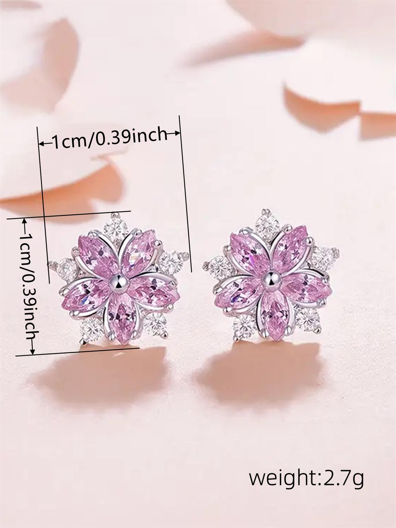 1 Pair Flower Shaped Design Rhinestone Stud Earrings for Women, Anniversary Birthday Gift, Zirconia Earrings for Daily Use, Wedding, Dazzling Rhinestones, Floral Accents, Statement Earrings, Rhinestone Decorated Bling