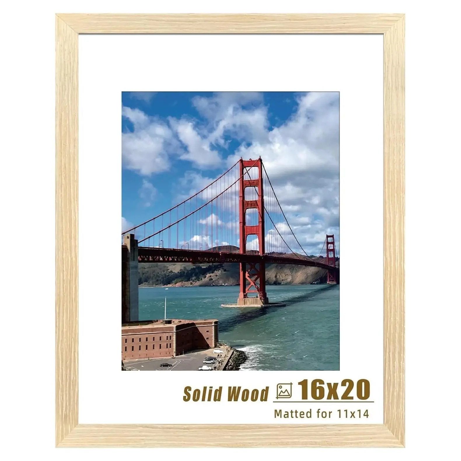 16x20 Picture Frame, Natural Solid Wooden Poster Frames for Wall, Display 11x14 with Mat or 16x20 Without Mat, 1 PackGift