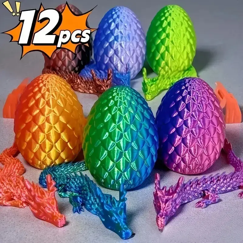 12-Piece Set, 3D Printed Dragon Egg Model, 6 Eggs + 6 Chinese Dragons, Jointed, Desktop Decor, Ornaments, Halloween Christmas Gift