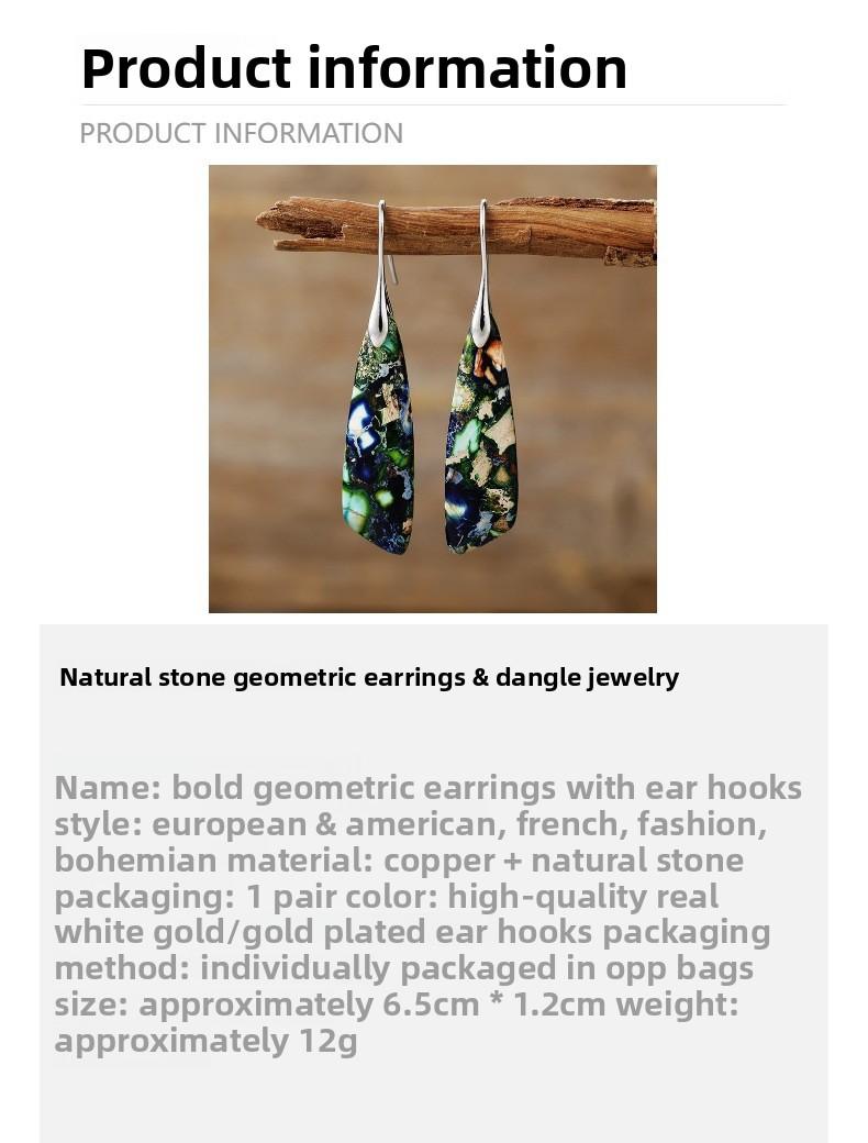 Bohemian Emperor Stone Geometric Pendant Earrings Natural Stone Jewelry