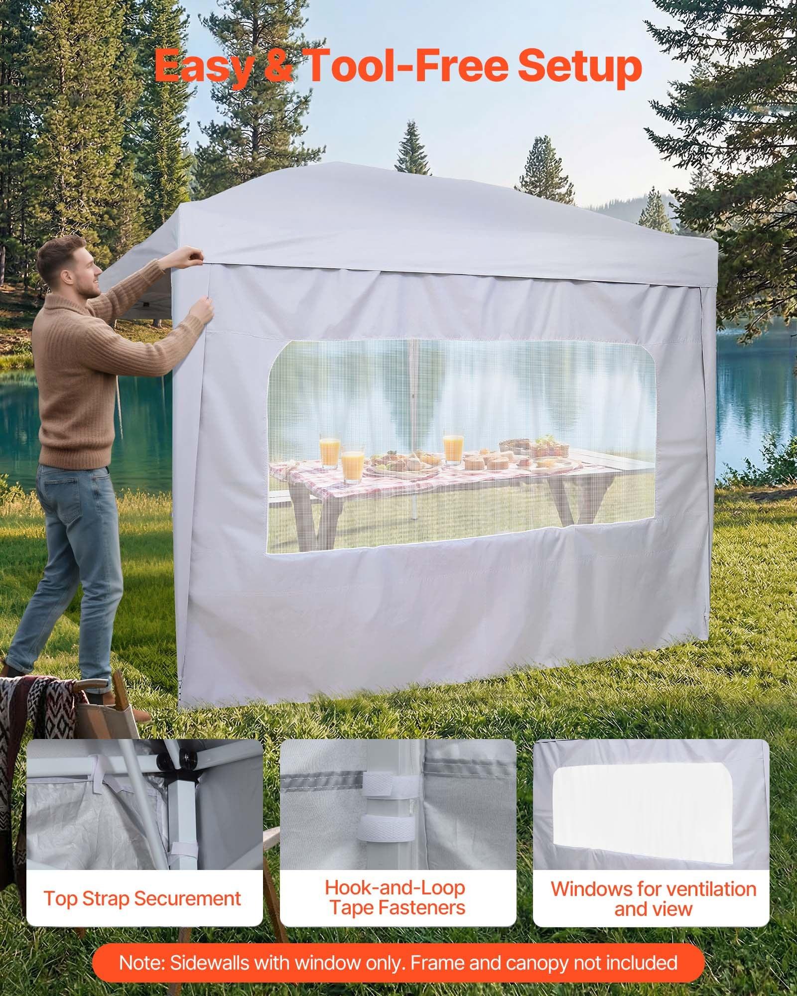 VEVOR Canopy Sidewalls, Fit for 10 x 10 ft Pop Up Canopy Tent, Tent Side Walls with Waterproof and Sunlight Protection Layer for Outdoor Event Tents, Vendor Booths, Camping (1 Sidewall Only, White)