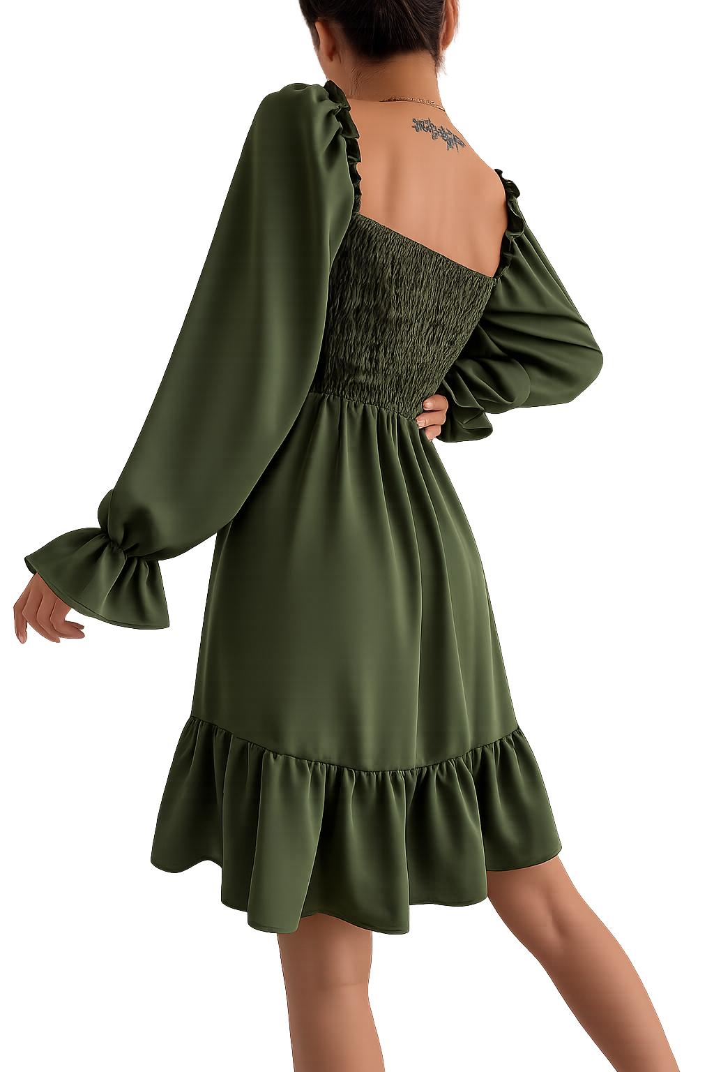 2026 Simple Square Collar Parallel Crepe Dress Body Frill Hem Skirt Dress