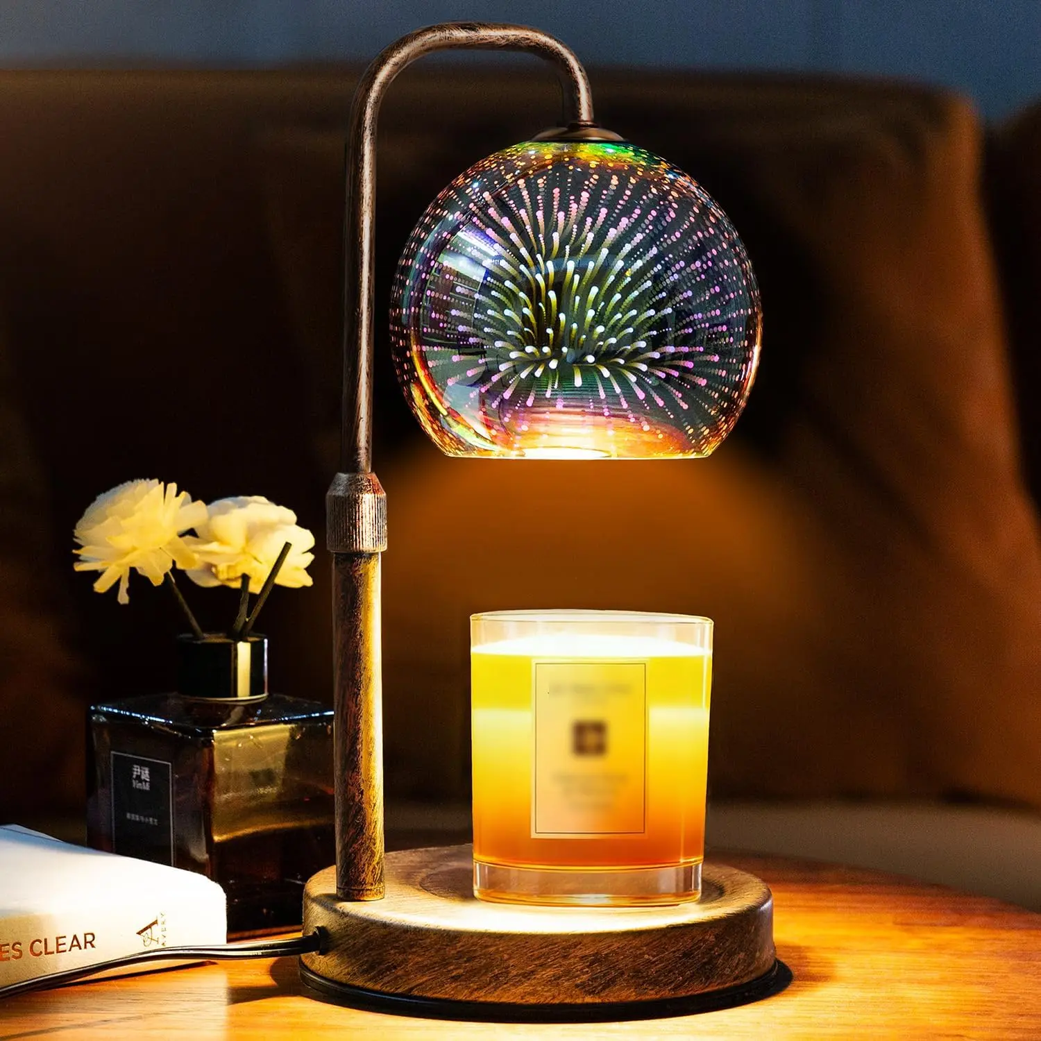 Candle Warmer Lamp with Timer,  Glass Globe, Antique Base, Dimmable Height Adjustable Wax Melter for Scented Jar Candles, 2-8H Auto Off, Christmas Birthday Gifts for Women,  Decor
