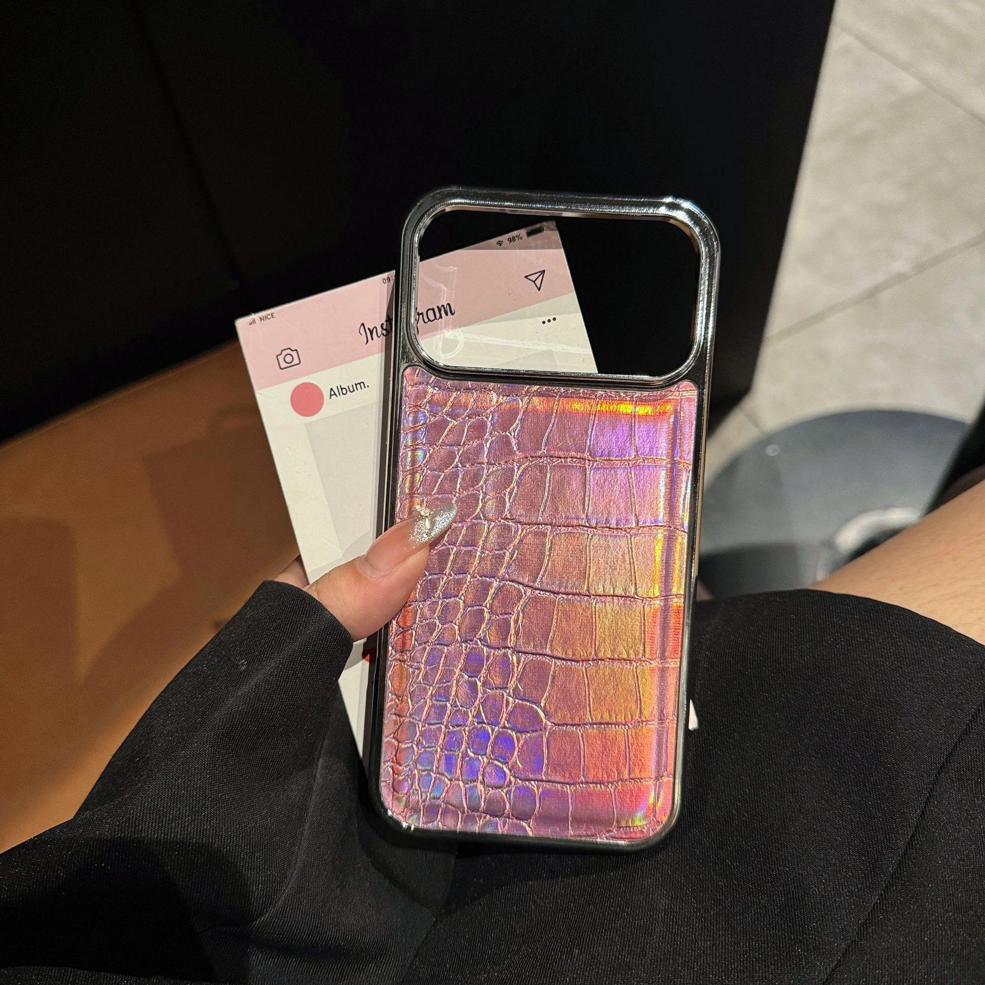 Iridescent Electroplated crocodilePattern Case Suitable for iPhone17, iPhone 16 Pro Max, Vegen Crocodile Leather, high-end feel, anti-drop protective cover
