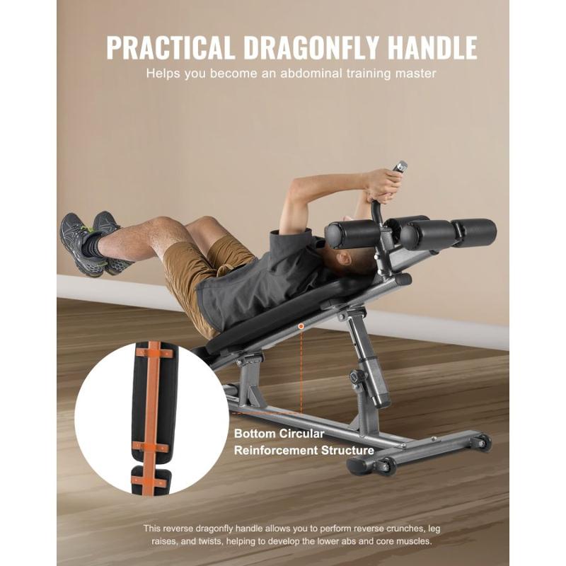 VEVOR Sit Up Bench, Curved Decline Ab Bench with Reverse Crunch Handle, with 6 Adjustable Height Setting, Heavy Duty Steel, 600 Lbs Capacity for Home Gym Workouts, Strength Training, Full Body MusclesHoliday gifts