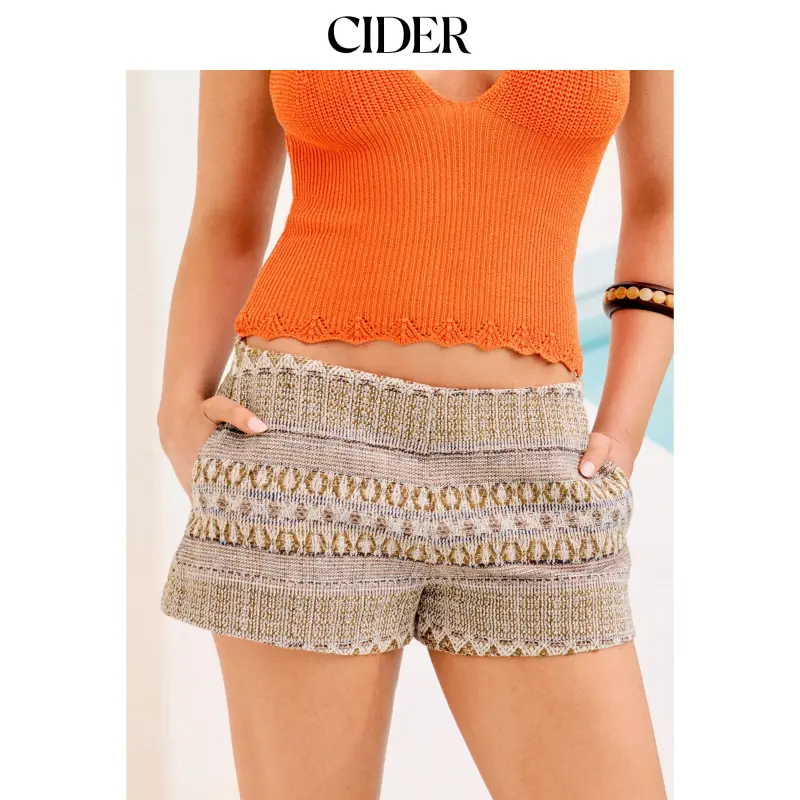 Cider Cotton-blend Aztec Jacquard Low Rise Shorts