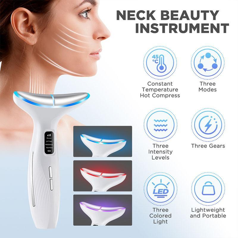 3 Colors Light Facial & Neck Massager, 4 Modes Adjustable Facial & Neck Massage Tool, Professional Skin Care Tool for Women