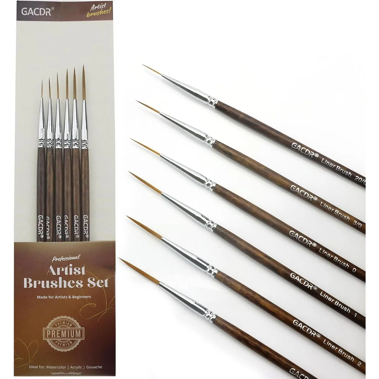 Rigger Liner Brushes, 6 Pcs Extra Long Fine Tip Paint Brush Set Script Pinstriping Scroll Outlining Brush for Watercolor Acrylic