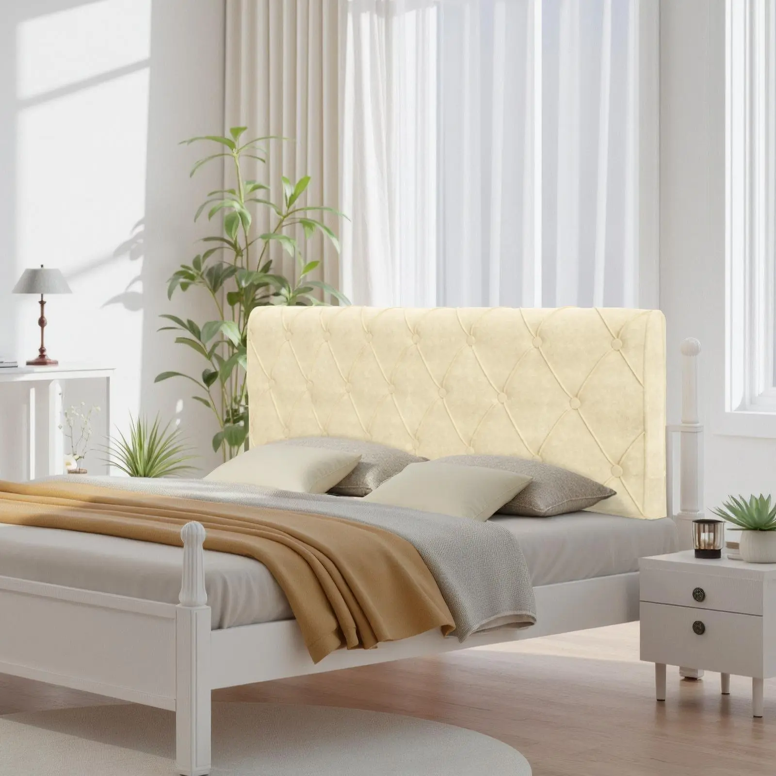 Button-Tufted Headboard Pillow with Side Pockets, Soft Upholstered Foam Padded Bed Headboard Cover, Luxury Design for Queen/King Beds, Comfortable Back Support
