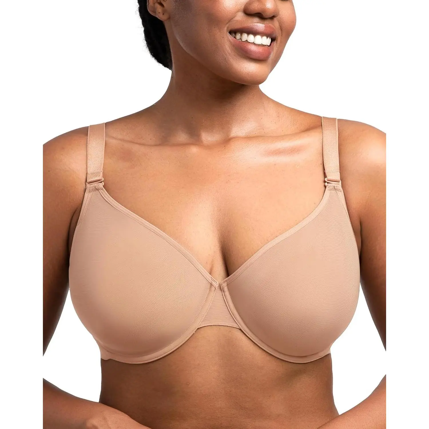 Women's Full Coverage Minimizer Bra with Underwire Unlined Convertible Multiway Straps, Plus Size for Big Busted, Soft Breathable Mesh, Back Fat Smoothing, Low Gore, Supportive Lifting