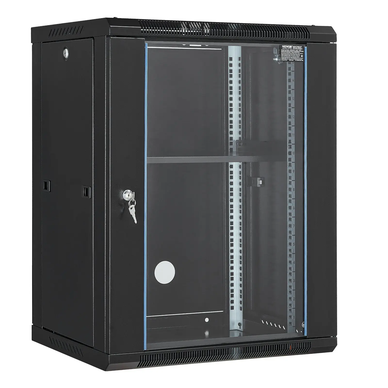 VEVOR 15U Wall Mount Network Cabinet, 500 lbs Max.Ground Load Capacity, Server Rack Cabinet Enclosure with Locking Tempered Glass Door, Side Panels, Q235 Carbon Steel, for IT Equipment, A/V Devices