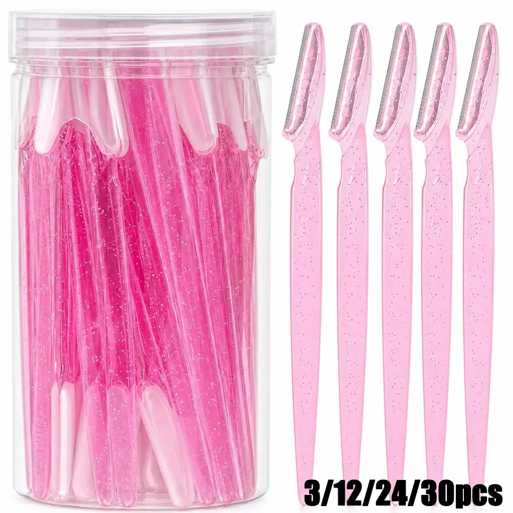 Glitter Pink Stainless Eyebrow Razor and Face Razor for Women and Men, Painless Eyebrow Hair Trimmer and Shaver with Protective Cover, Safe and Newbie Friendly, Beauty Care Tool