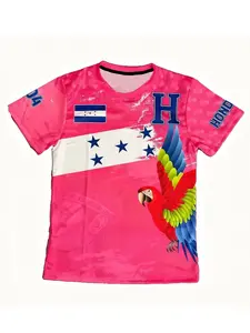 Honduran Style Short Sleeve T-Shirt, Parrot Print, Unisex Casual Round Neck Top, Breathable Summer Sports Shirt, Flag Design, Breathable Workout Top