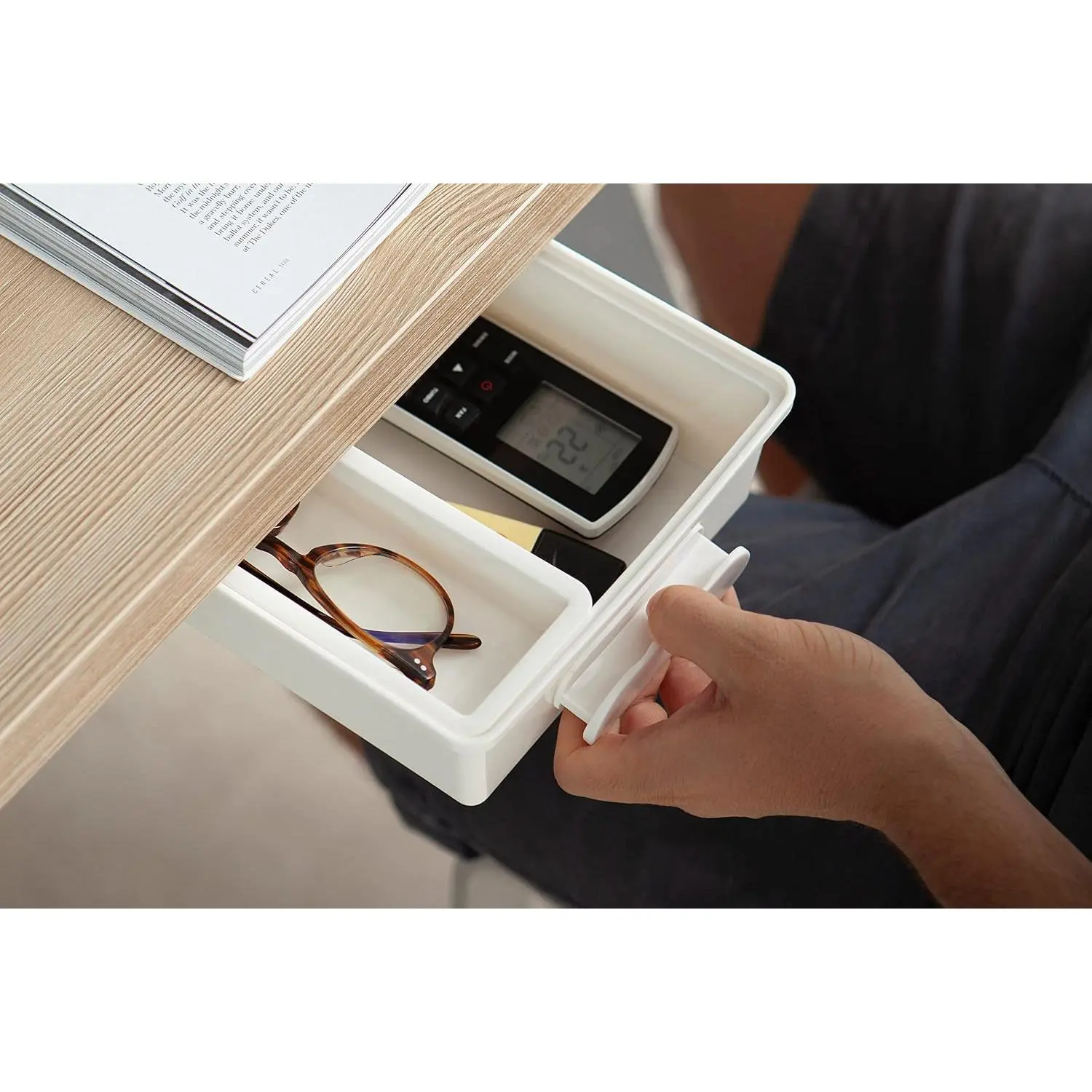 Under Desk Drawer, Slide out  Desk Drawers Organizer, Self-adhesive drawer for office/classroom/ 10.03'' x 7.06'' x 2.8’’ (White)