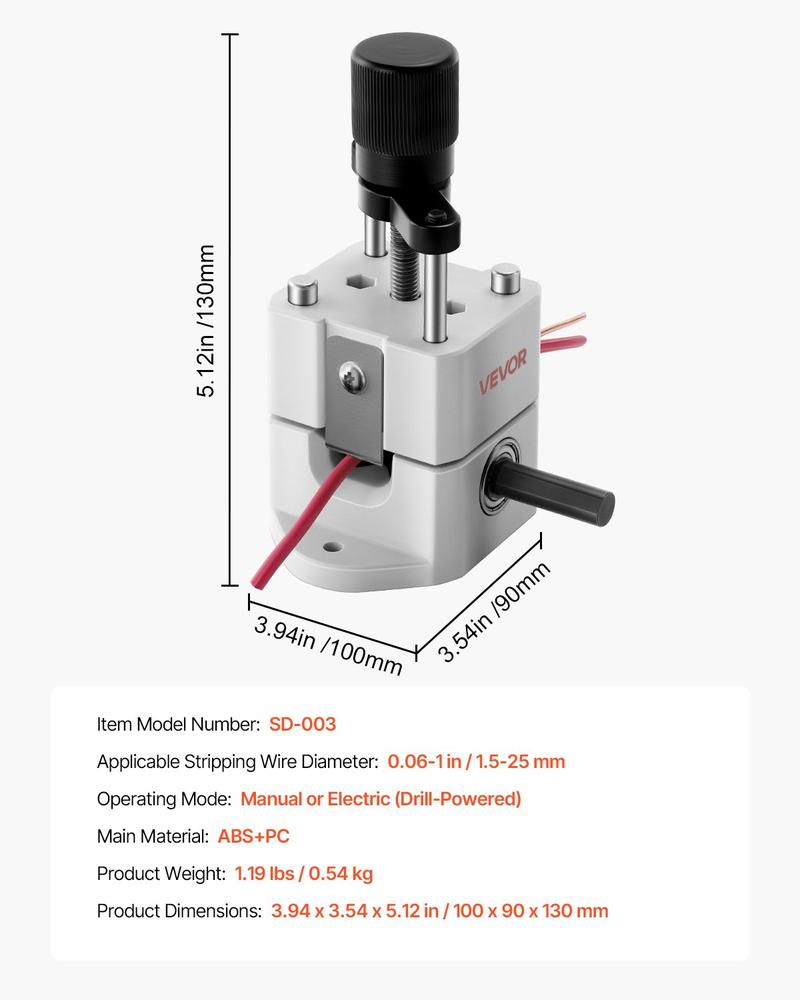 VEVOR Manual Wire Stripping Machine, 0.06-1 in, Portable Copper Stripper with Hand Crank or Drill Powered, 64Mn Quenched Blades, 45# Steel Rollers, ABS & PC Wire Peeler, for Scrap Copper Recycling