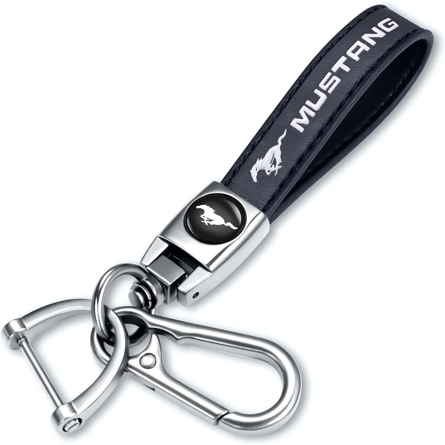 Genuine Leather Car Keychain Keyring Accessories Compatible with Ford Mustang Car Keychains Family Present for Man and Woman(Black)