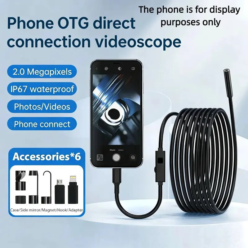 High-Definition Endoscope Camera, Ip67 Waterproof Inspection Tool, Diagnostic Tool, 8 Adjustable LED Lights, Ideal for Car Repair, Home Appliances, Pipes, Mold, Wires