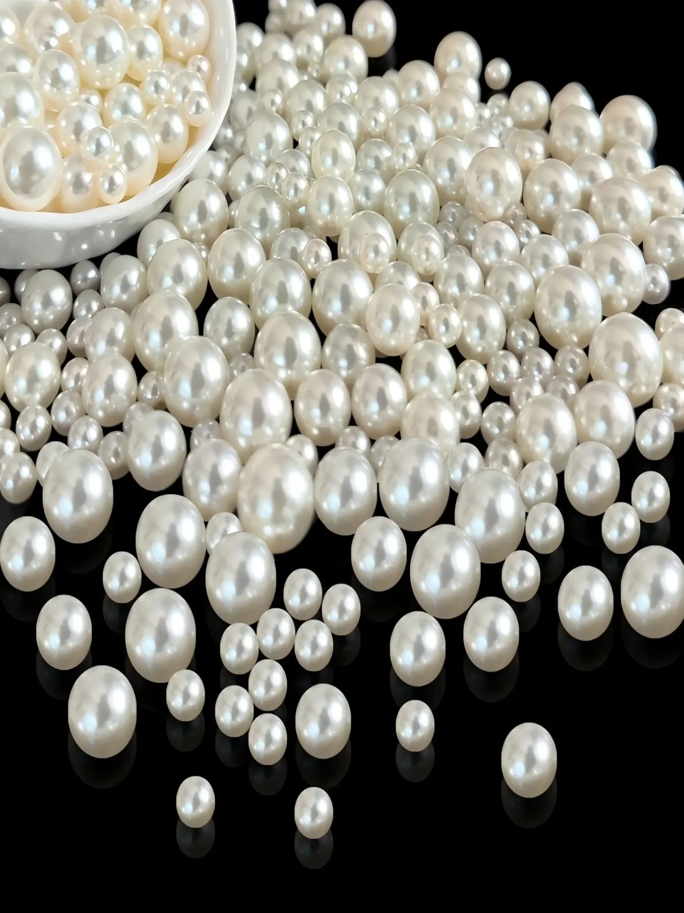 100pcs 6-18mm Ivory Round Imitation Pearl Beads, Plastic Pearls for DIY Jewelry, Wedding Hair Accessories, Party Embroidery Craft Supplies