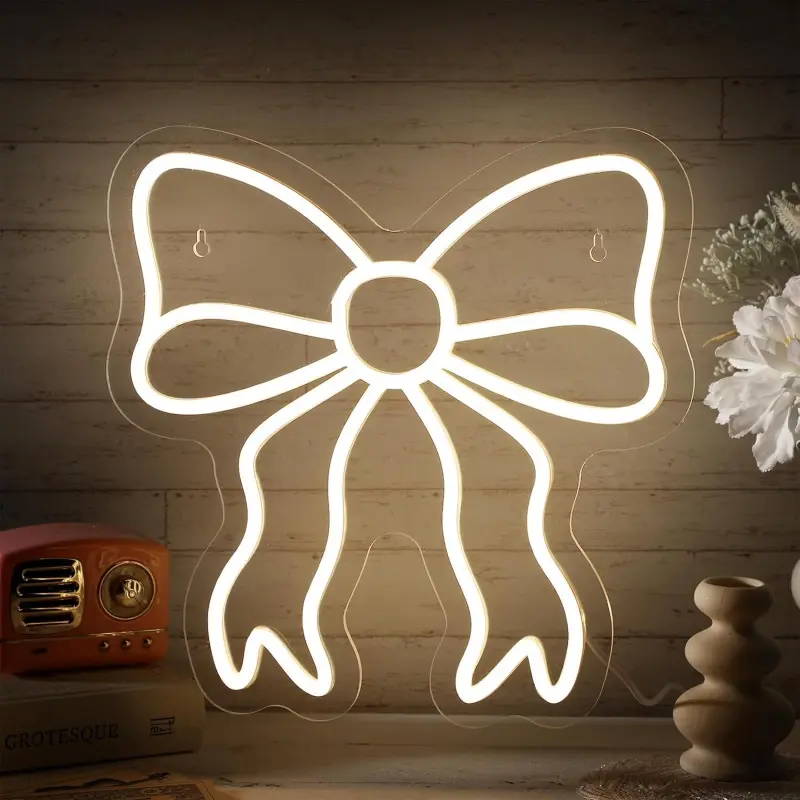 Retisee Bow LED Neon Sign, Coquette Aesthetic Wall Decor for Bedroom, Dorm, Beauty Salon, Bar & Party, Perfect Gift for Her