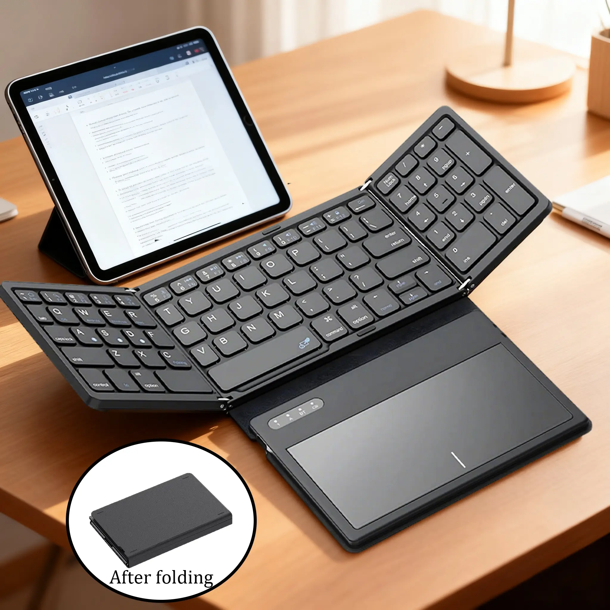 High-Quality Foldable Wireless Keyboard with Ultra-Large Touchpad, Compatible with Windows Android iOS Tablets Ipads Phones, Boosts Efficiency