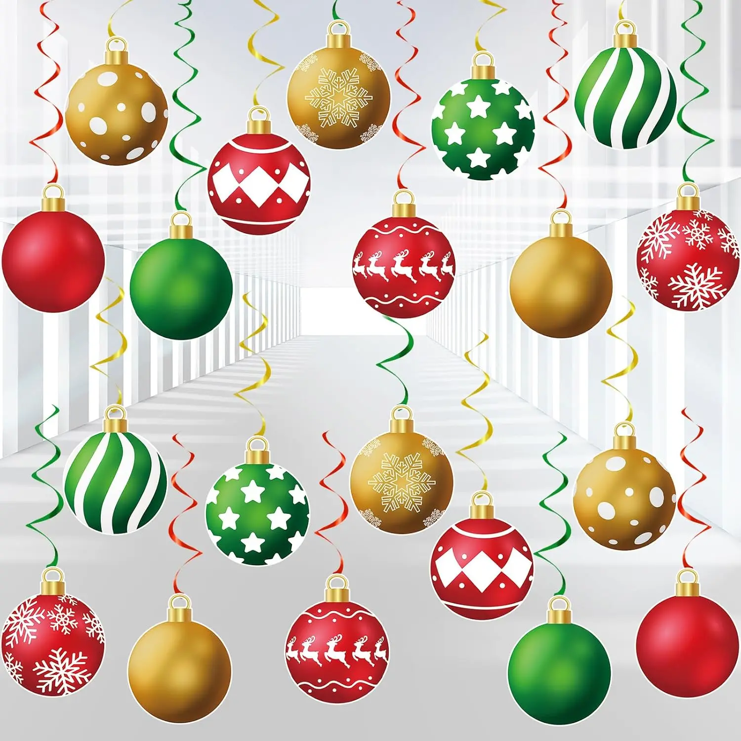 48 count Christmas  Swirl Decorations - Red, Green,  Snowflake  Balls Swirls for Holiday Parties Christmas Tree  Office Classroom - Xmas Winter Holiday Ceiling Decor