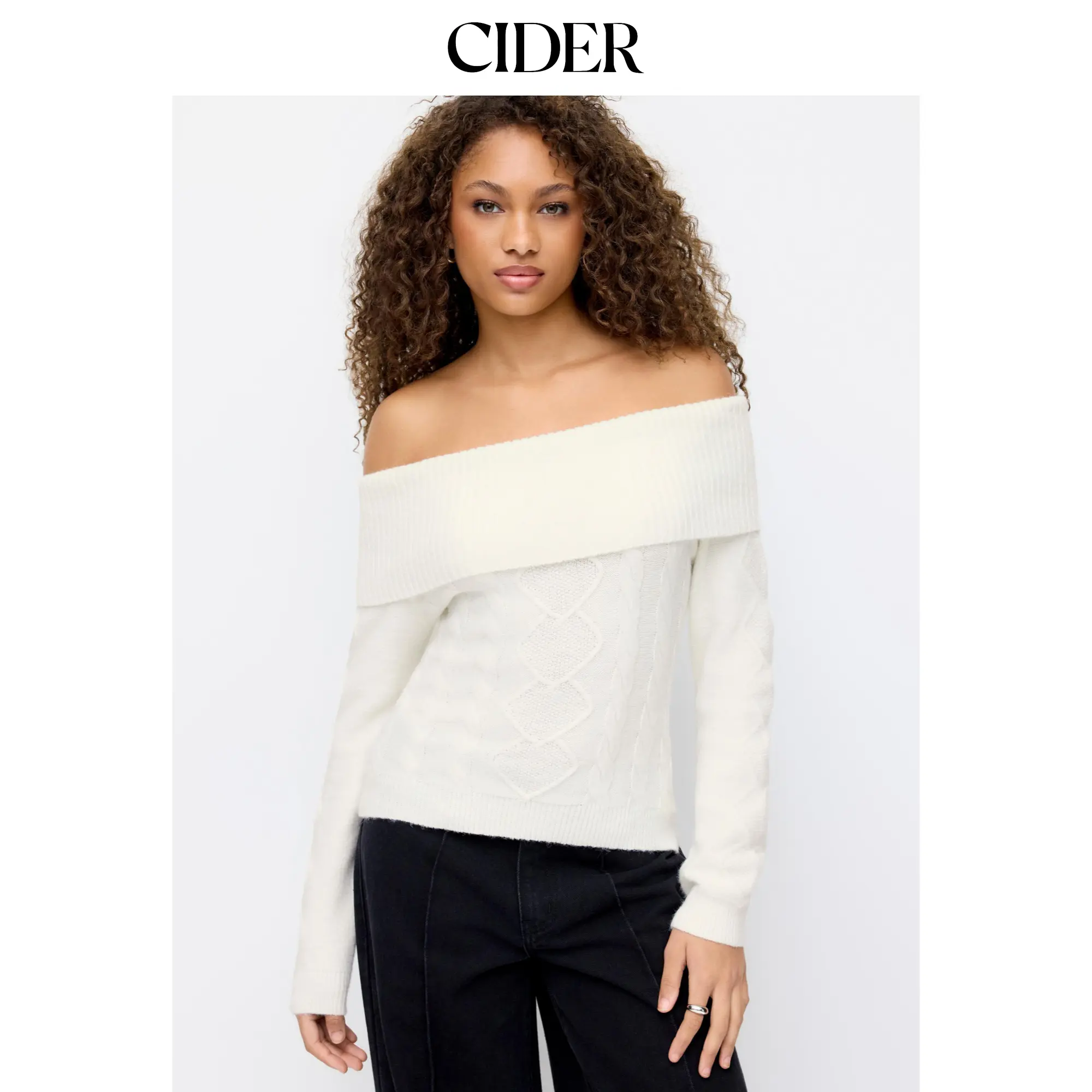 Cider Cable Knit Off-shoulder Long Sleeve Top SummerFinds