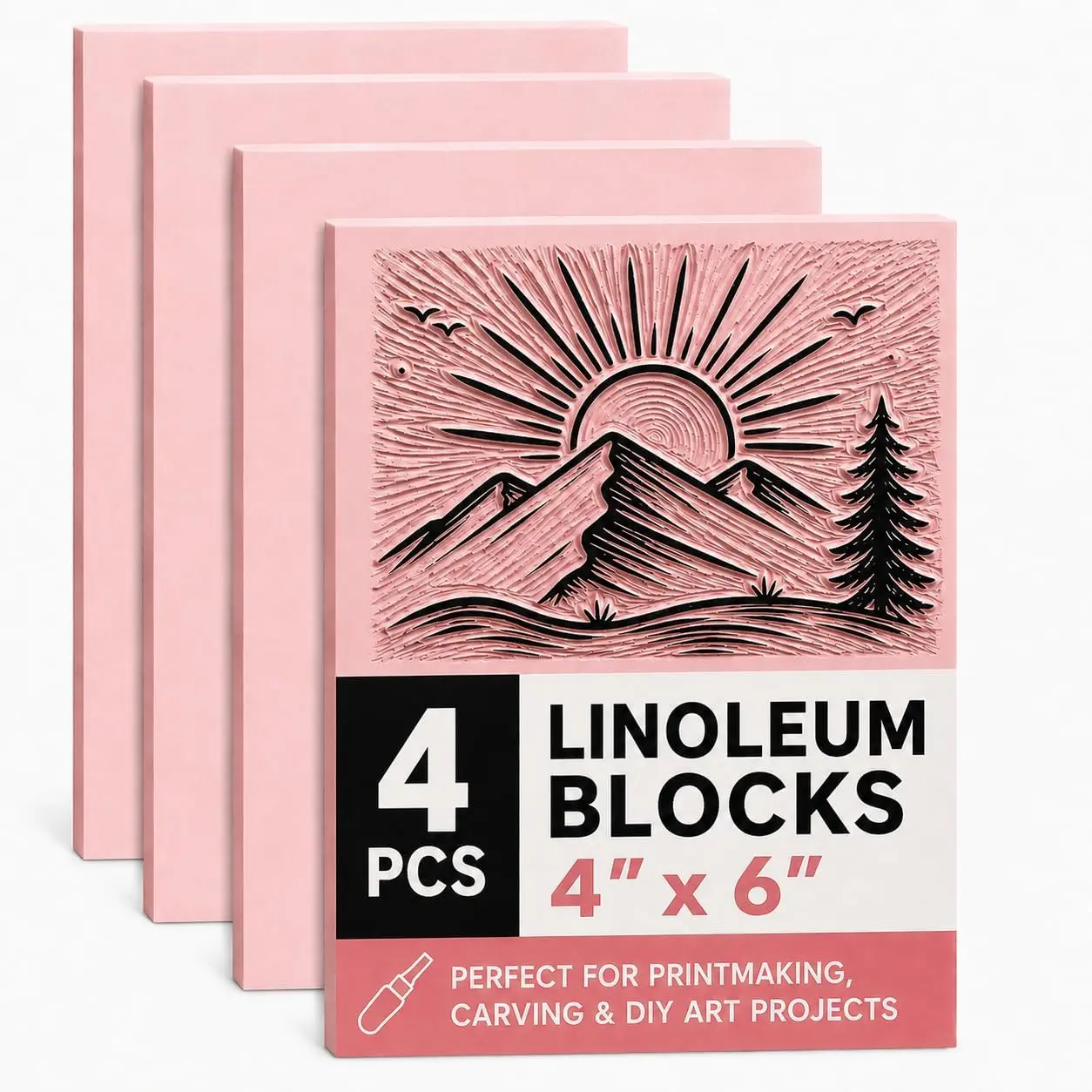 4 count 4"x6" Soft Linoleum Blocks for Printmaking &  Making | Rubber Linocut Block for  Carving,  Printing,  DIY, Journal Decoration and Daily Artistic Practice