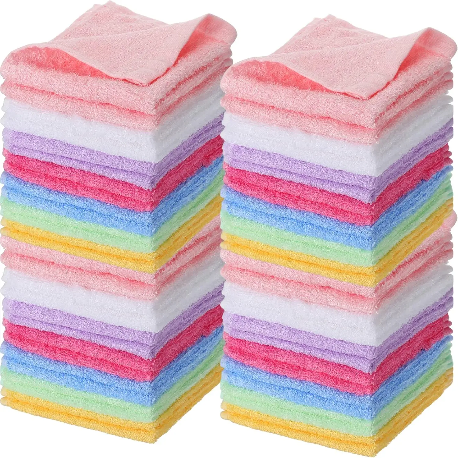 40 Pcs Bulk Pack Square Colorful Soft Quick-Dry Cotton Viscose Fiber Wash Cloths - 1 Count (Pack of 40) Face Towel for Bath, Hand Washing, Cleansing, 10x10 in Bathroom Rags