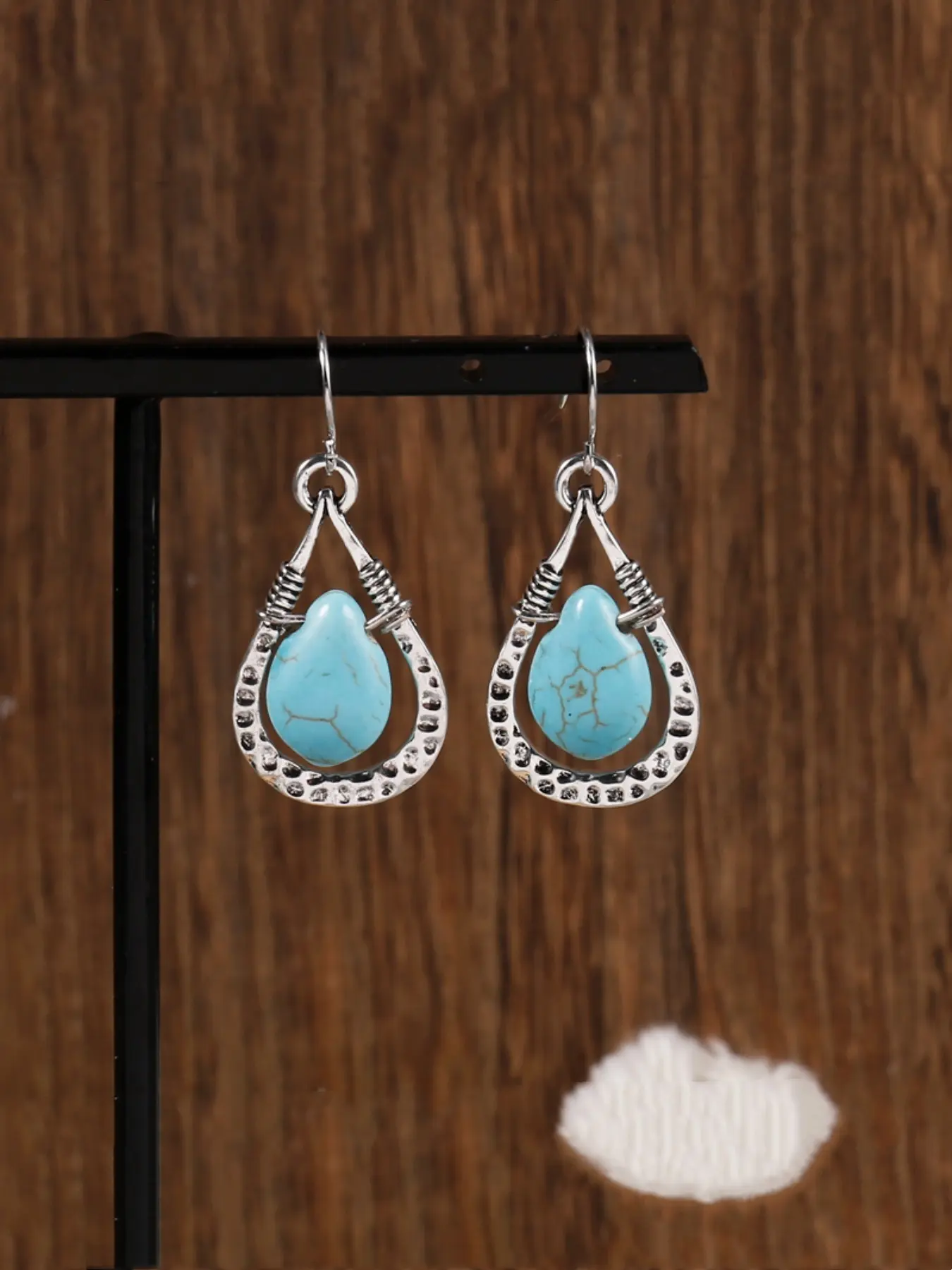Statement Water Drop Hook Earrings with Synthetic Gems Dangle Drop Earrings