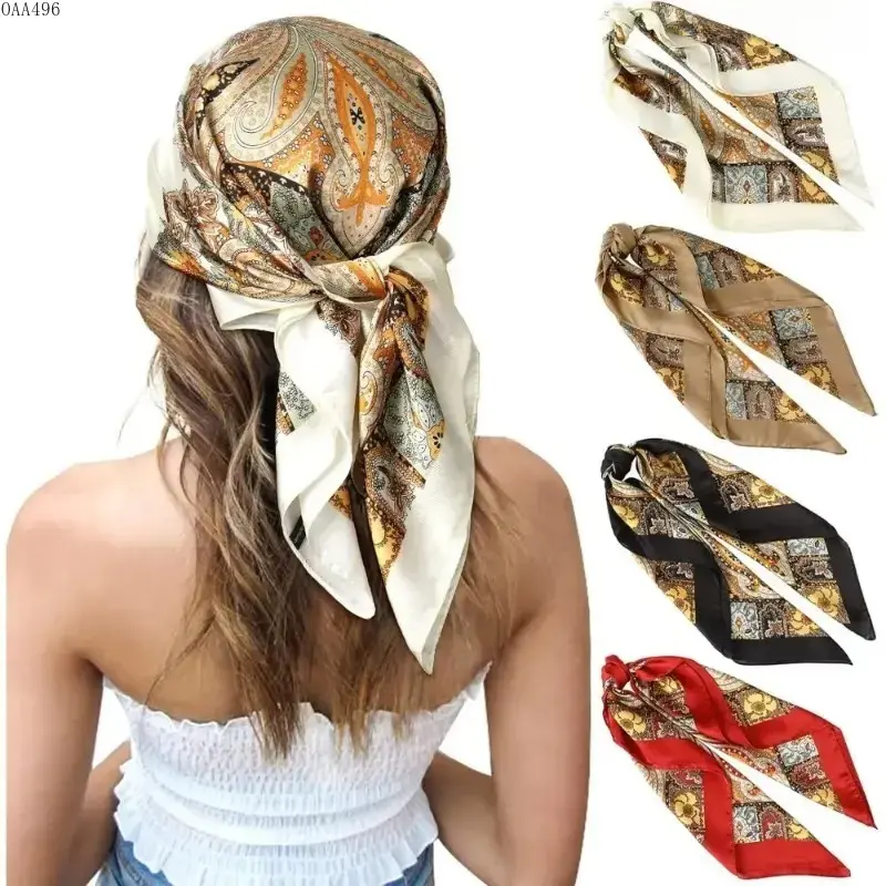 Unisex 4PCS 27in Satin Silk Square Scarf Set - UV Protection, Glossy Finish, Multi-Colors, Chic Tie, Multi-Use Bag Accessory for DIY Luggage & Bags, Daily Styling, Outdoor Activities