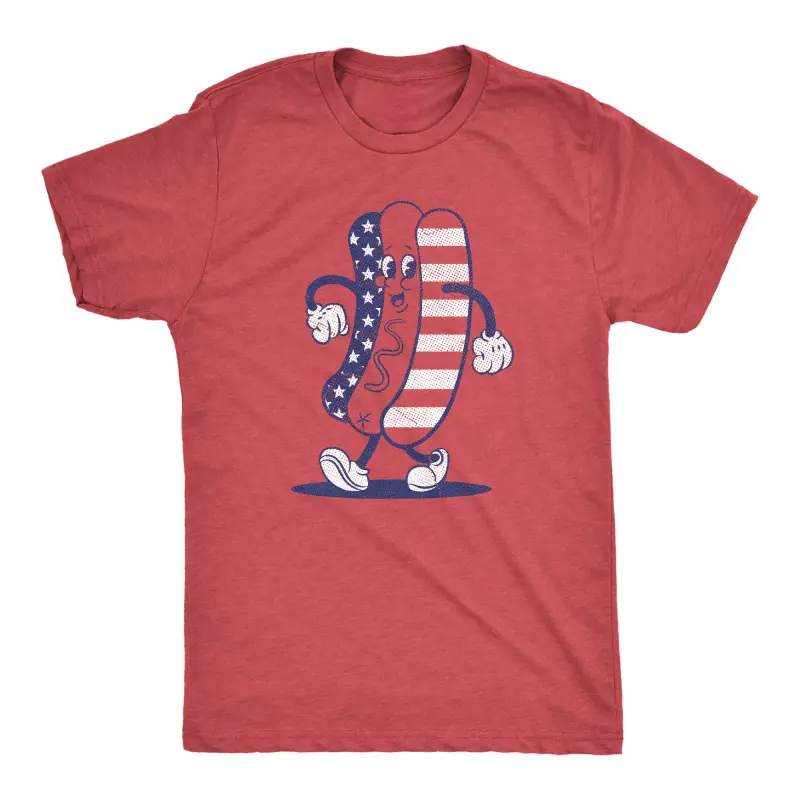 Mens Fourth Of July Hotdog T Shirt Funny Patriotic Cookout Grilling Tee for Guys Mens Funny T Shirts Cool Vintage Fashion T-Shirt Gift Classic Menswear Patriotic Apparel for Men Funny Food Short Sleeve Novelty Red -