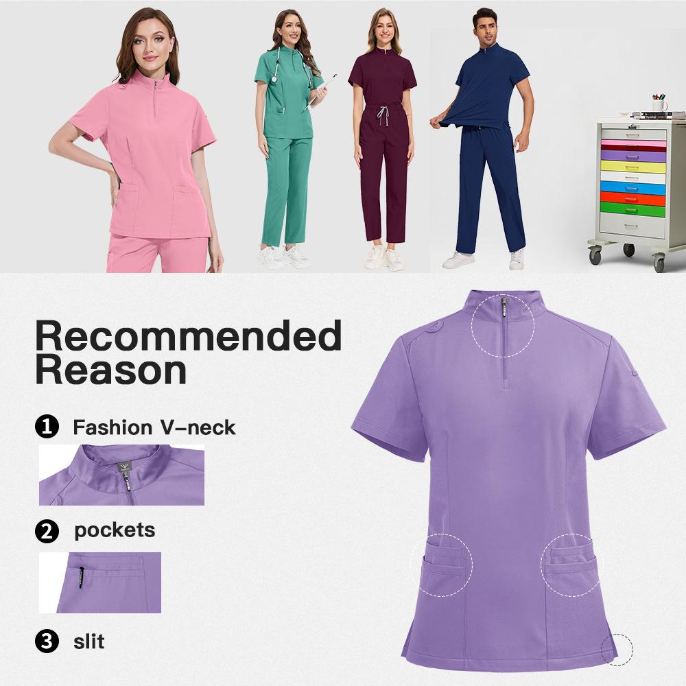 Stand Collar Zipper Doctor and Nurse Work Uniform Operating Gown Scrub Operating Room Solid Color Straight Leg Pants Set, Solid Color Simple and Breathable Suitable for Daily Nursing Wear in Hospitals Operating Rooms and Outpatient Clinics