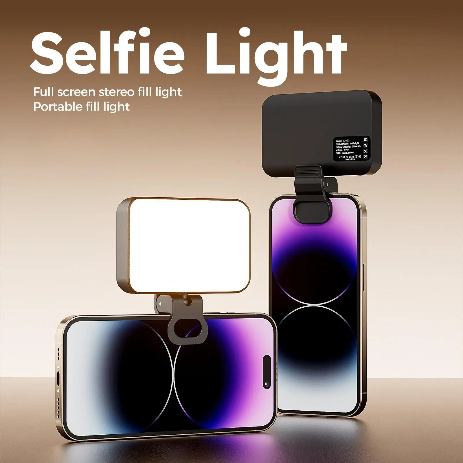 Clip-On LED Selfie Light - Portable Rechargeable Accessory with 3 Modes Adjustable Brightness for Sports & Outdoor Lawn Games Tetherball, Content Creators; Glow Accessory, Stocking Stuffer That Evens Out Skin Tone (Fits Smartphone, Laptop, iPad, Tablet),