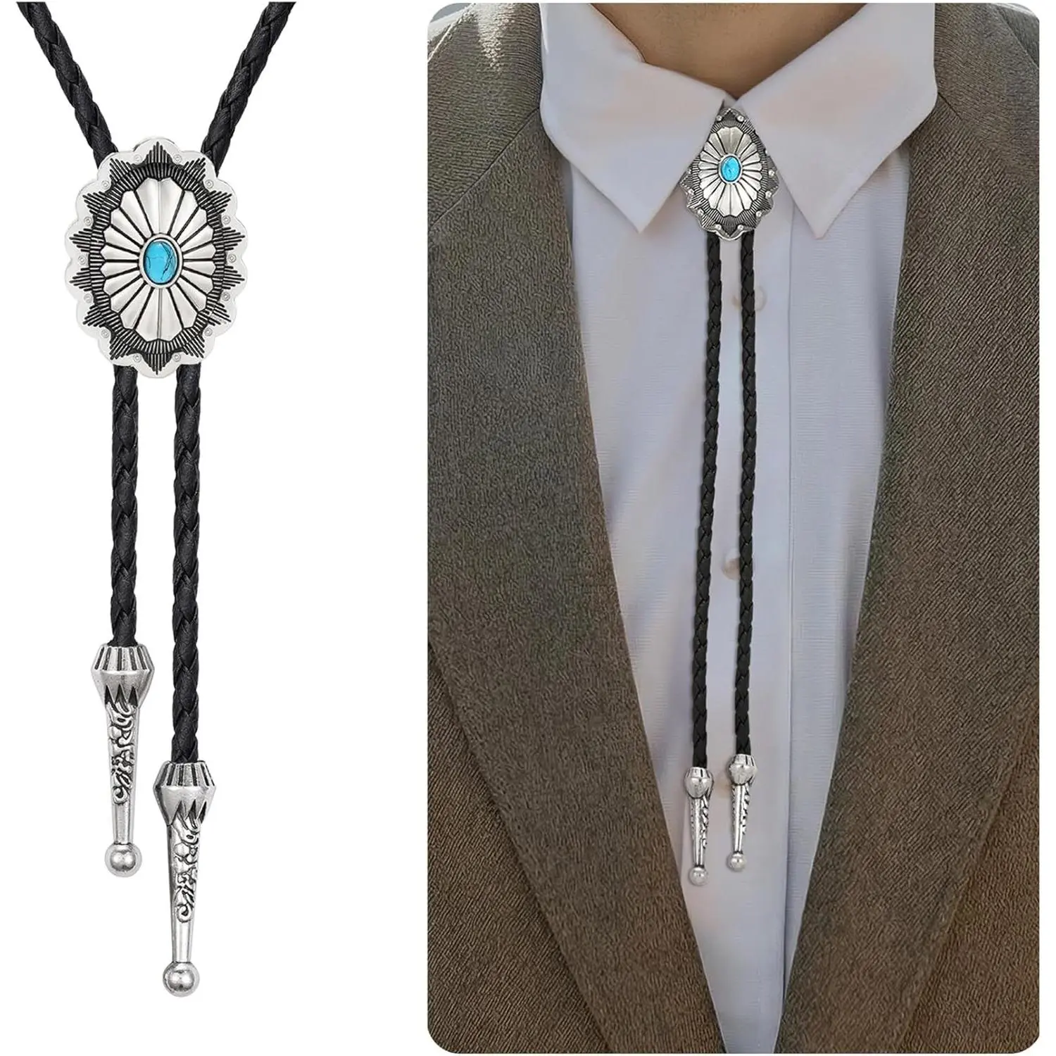 Western Bolo Tie For Men Women Vintage Cowboy Leather Necktie For Costume Country Themed Wedding Party(Gift)