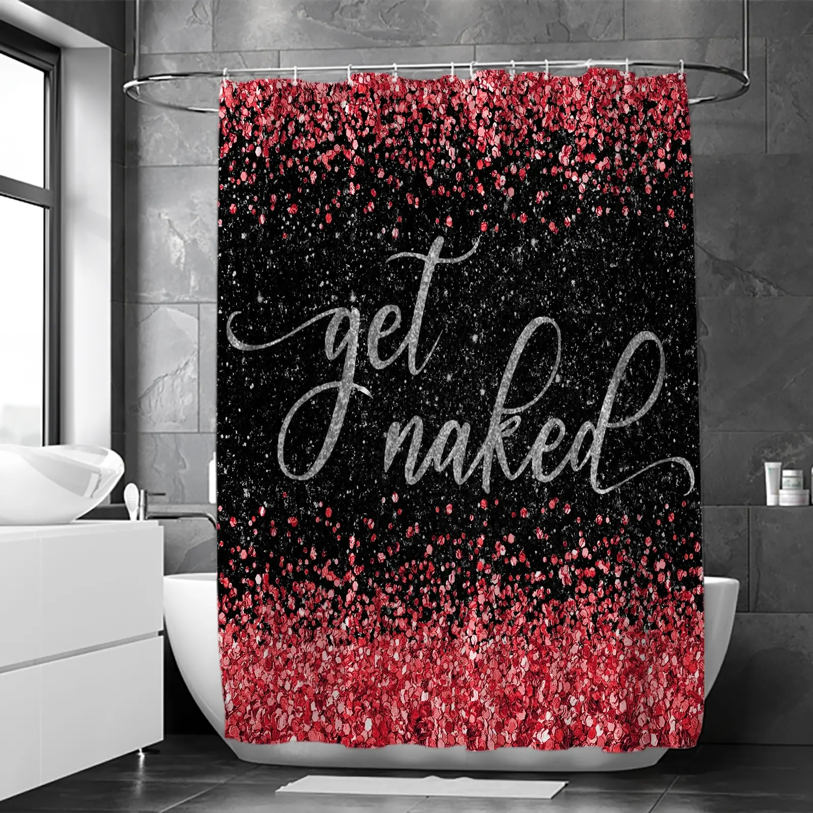 1/4pcs Shimmering Diamond Background Shower Curtain Set with Rugs, Waterproof Shower Curtain and Toilet Mat, Modern Home Decor Gift, 12 Hooks for Bathroom