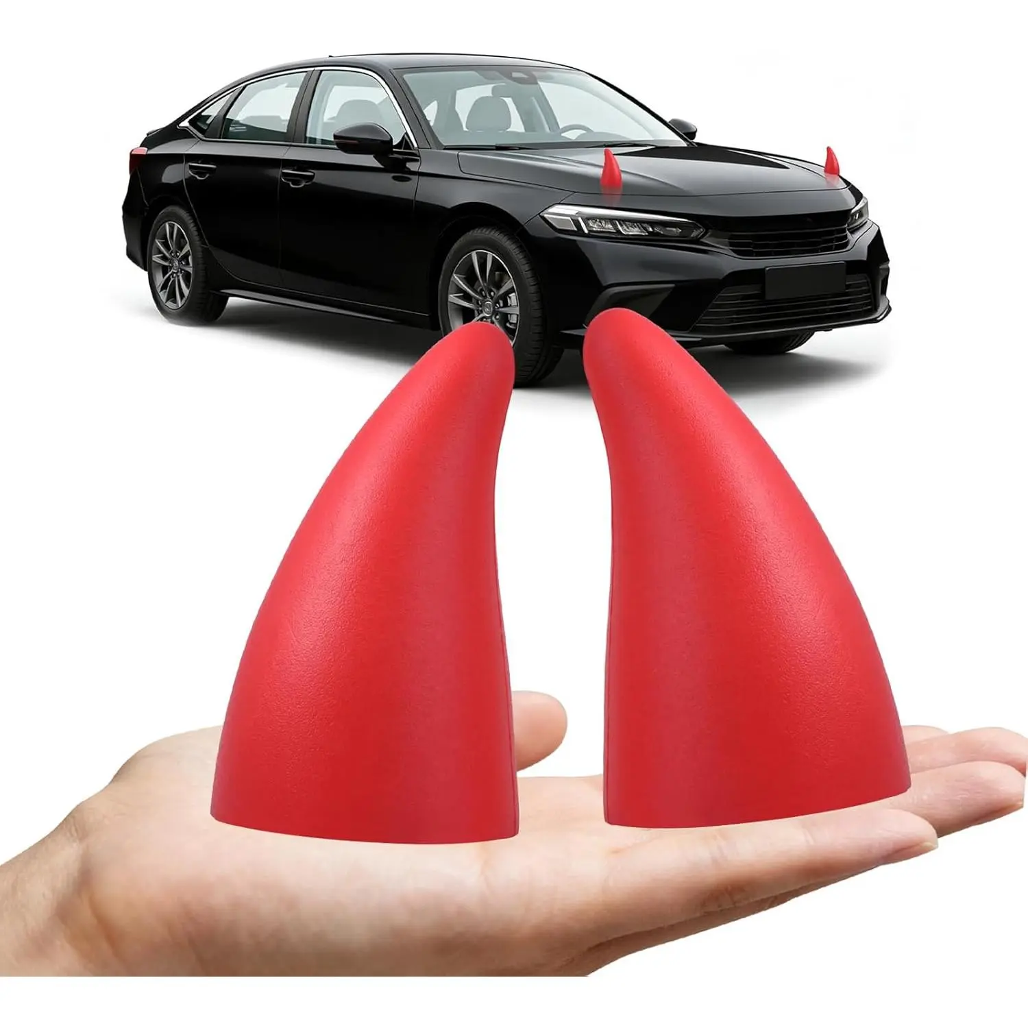 1Pair Cute Devil-Horns Car Sticker,Anti-Collision Protector Bumper Decor for Car,Halloween Car Roof Decoration Bull Horns(RED)