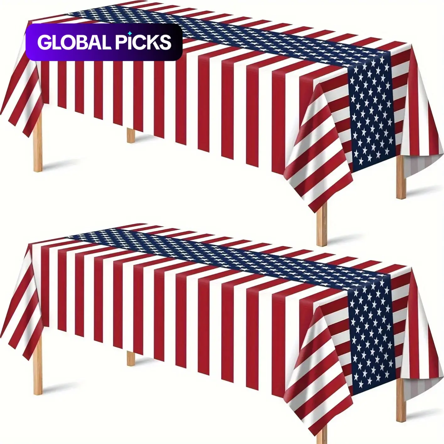 2pcs/set American Flag Print Tablecloth, Patriotic Disposable Rectangular Plastic Tablecloth, Independence Day, Memorial Day, 250th Anniversary Party Supplies, Plastic Table Cover #GLOBAL PICKS