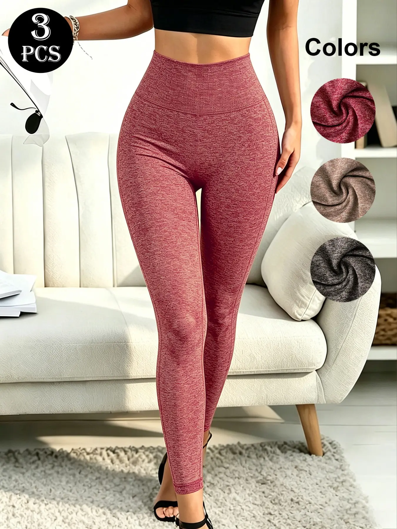 Multi-Pack High-Waist Ribbed Yoga Pants, Tummy Control Butt Lift Non-Rolling Edge, Gym Daily Commute Versatile Tight Leggings