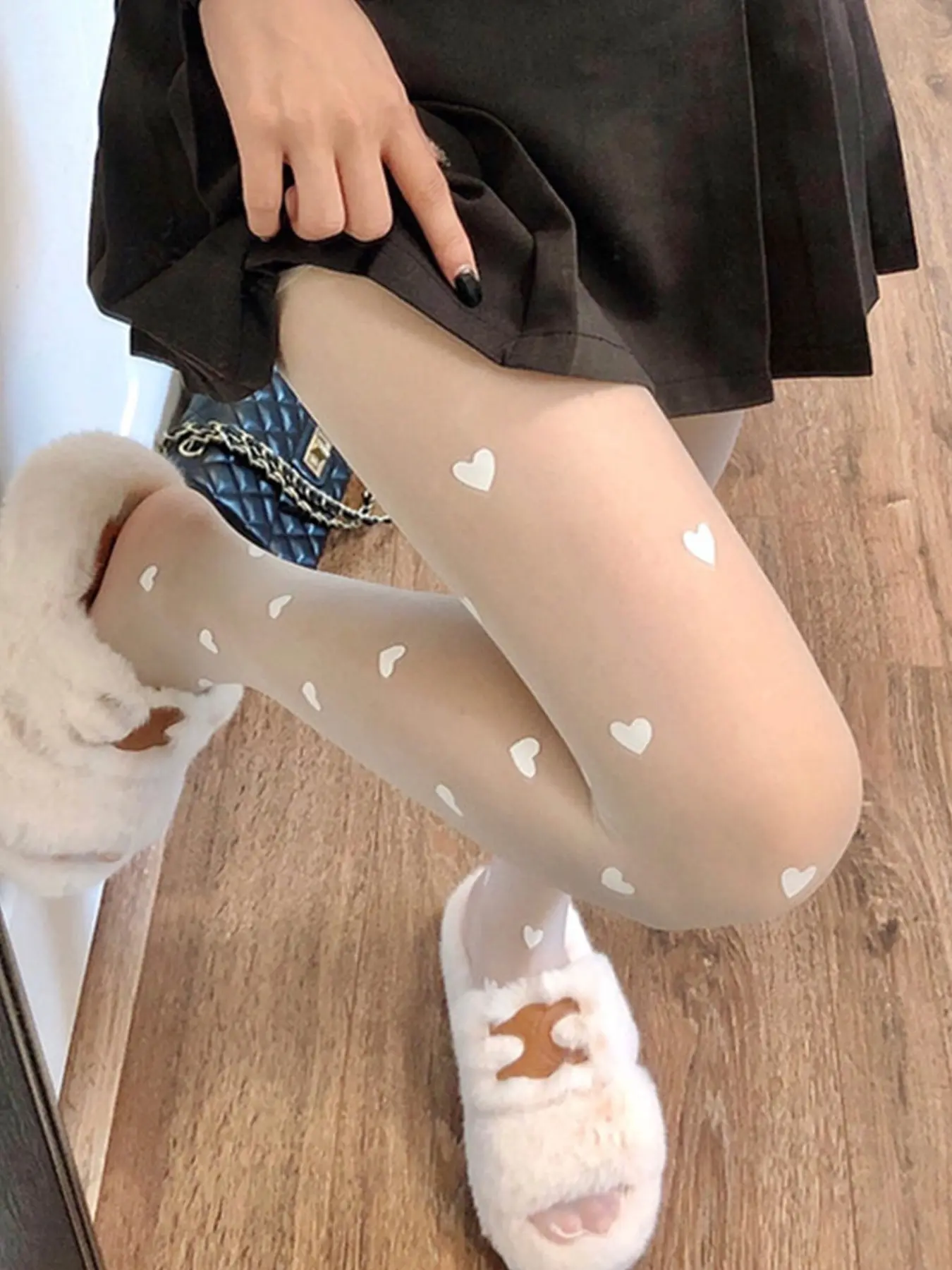 Heart Print Full Leg Stocking, Fashionable Ladies' Hosiery, Soft & Comfortable, Perfect for Daily Wear, Elegant Design