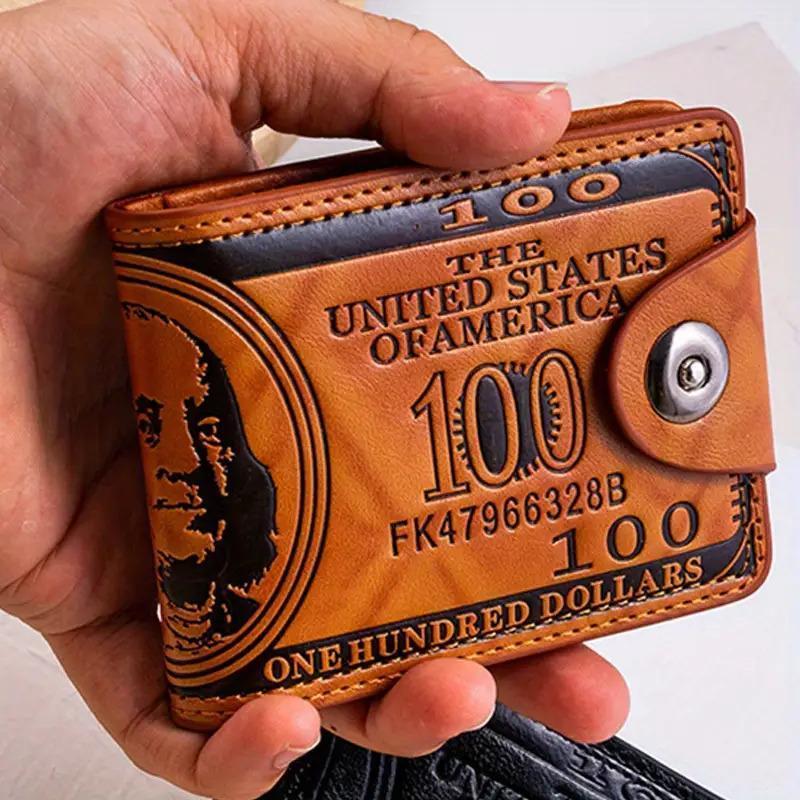 Retro Banknote Design Wallet, Unisex Slim Snap-Closure Coin Purse with Multiple Card Slots, Black & Brown Durable for Everyday Use