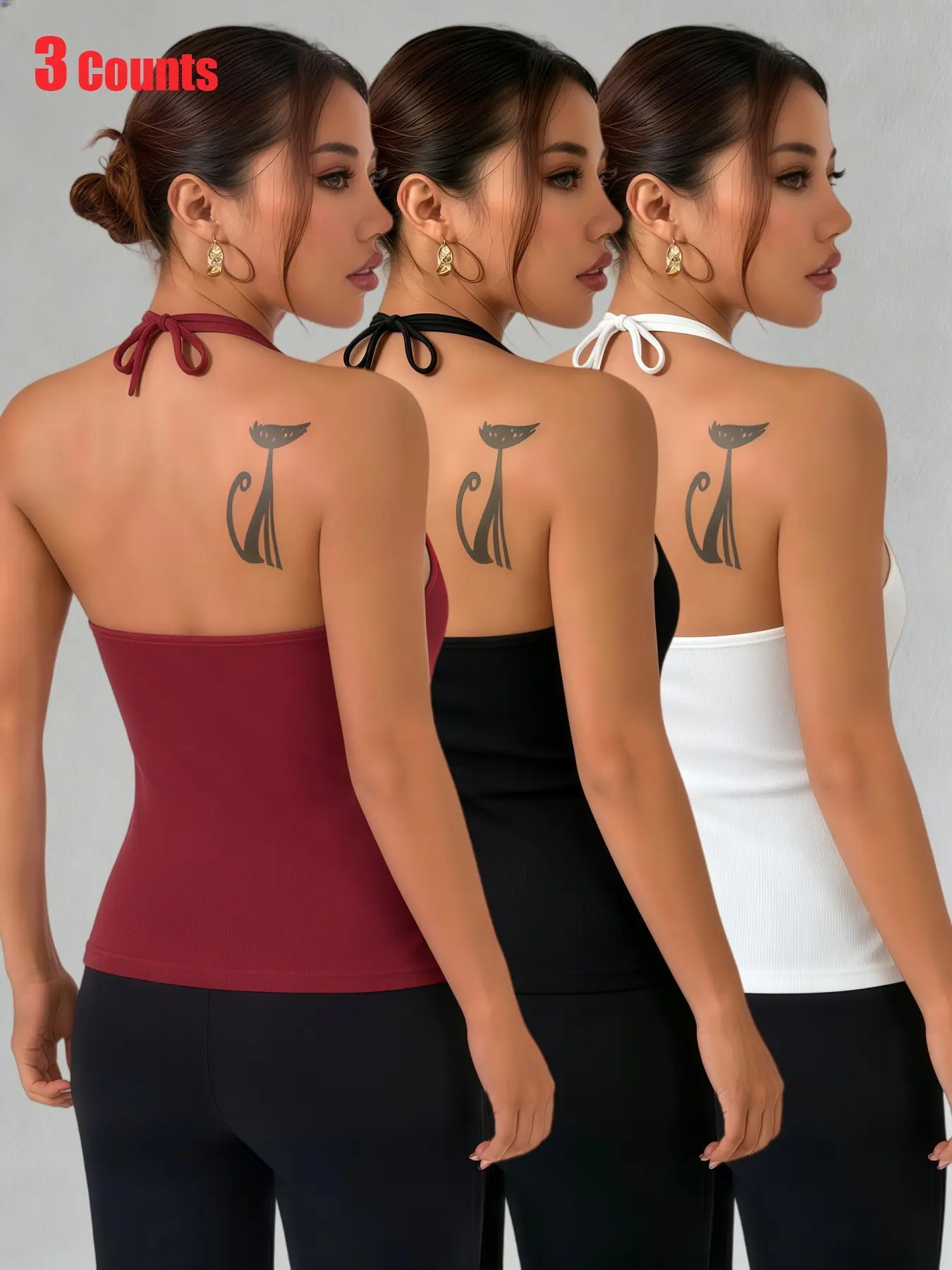 3-Pack Women's Casual Sport Tank Tops, Moisture-Wicking Strapless Neckline, Solid Round Neck, Breathable Comfort Fit Underwear