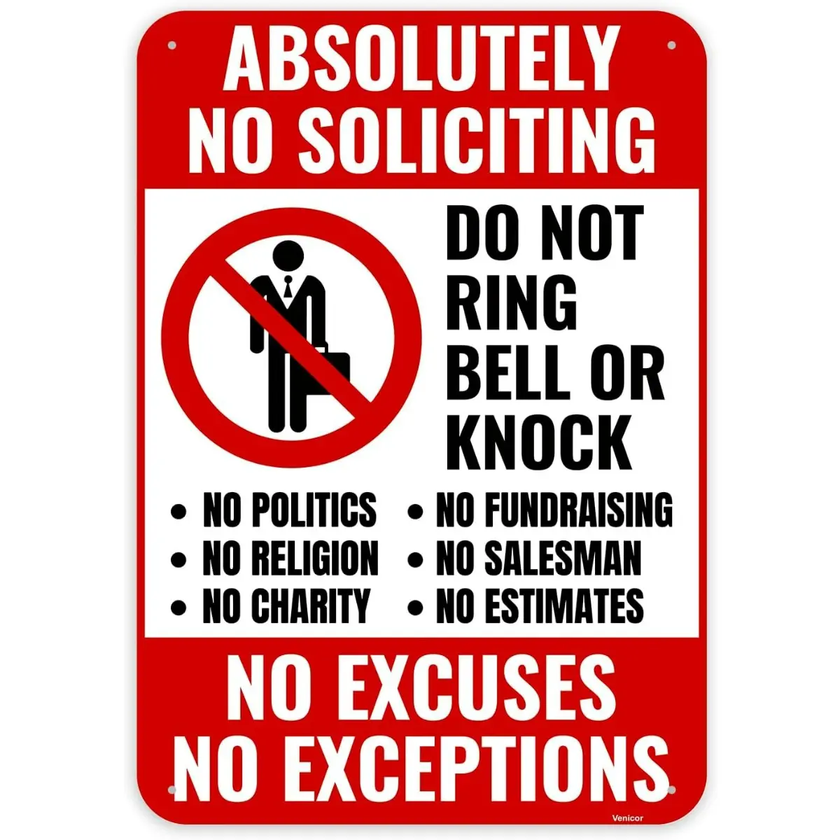 No Soliciting Sign, Do Not Ring Bell or Knock Door Sign, Front Door Privacy Warning Decor, Home Office Porch Wall Decoration, Visitor Reminder Metal Sign 8x12 Inch