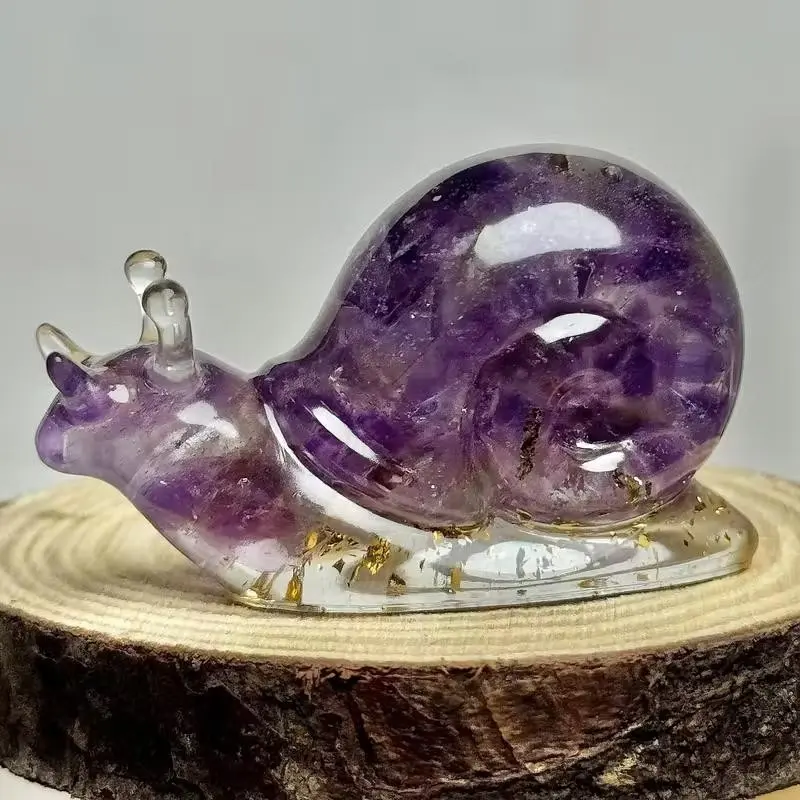 2 Piece / Crystal Lucky Snail, Handmade Crystal Resin Snail Decor, Vintage Brass Tea Pet, Home Decoration, Christmas Gift