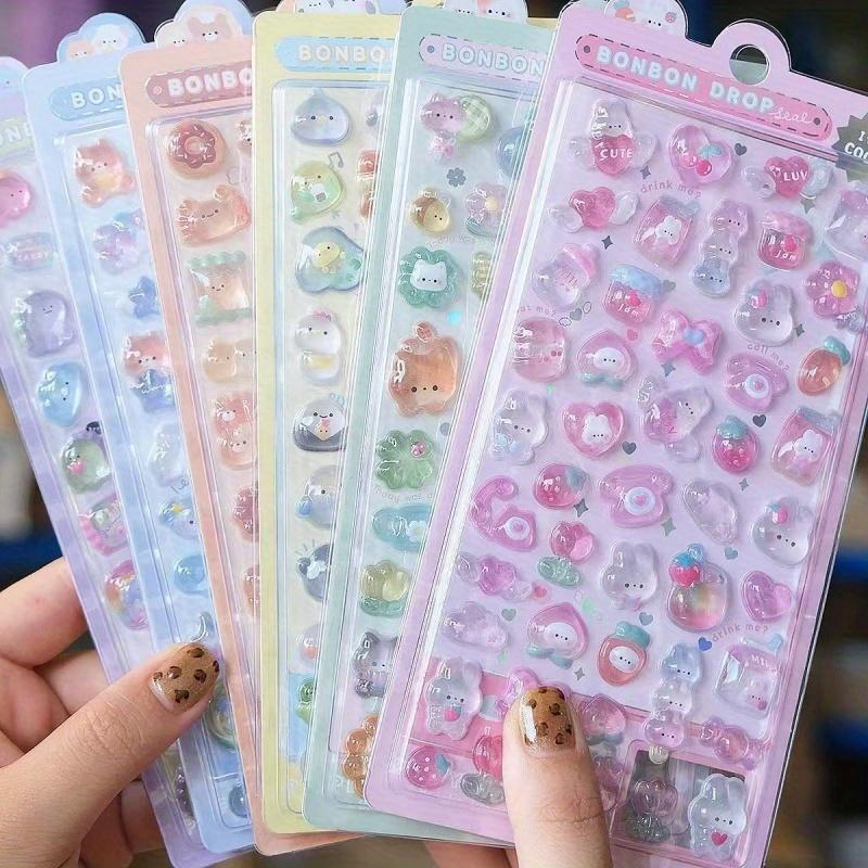 4 Sheets 3D Cartoon Animal Rabbit Candy Stickers, High-Quality Decals for Scrapbook DIY Crafts Notebook Phone Decoration