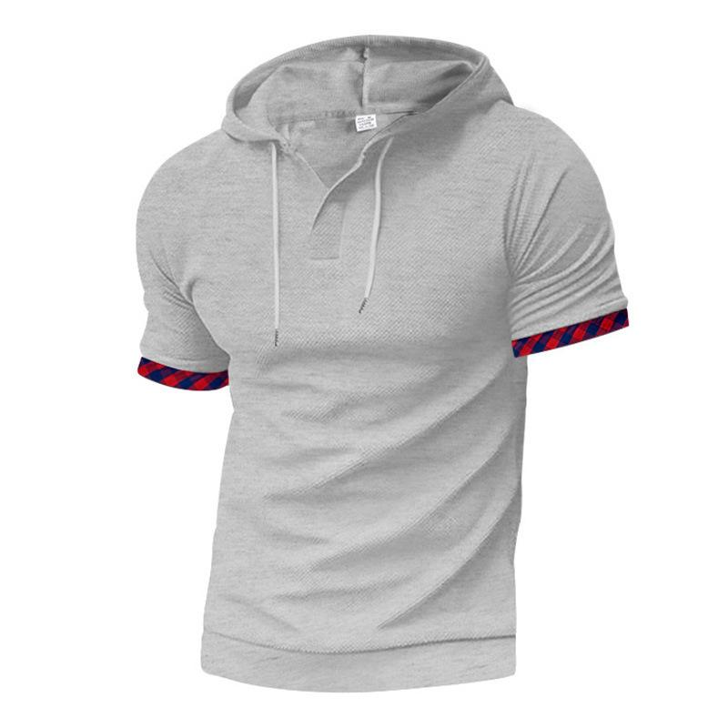 Short-sleeved Men's T-shirt, Sports and Leisure Fashion Solid Color Hooded Polo Shirt for Men