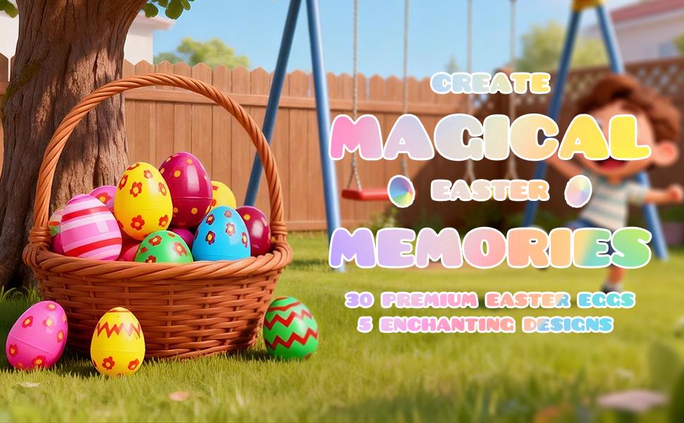 Giant 3 Inch Plastic Easter Eggs Bulk 30 Pack - Jumbo Fillable Easter Eggs for Egg Hunt Prizes, Easter Basket Stuffers, Candy Treats, Party Favors & Classroom Supplies